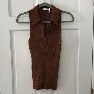 Helmut Lang Brown Ribbed Tank Top